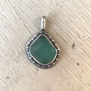 Sterling silver teal sea glass pendant